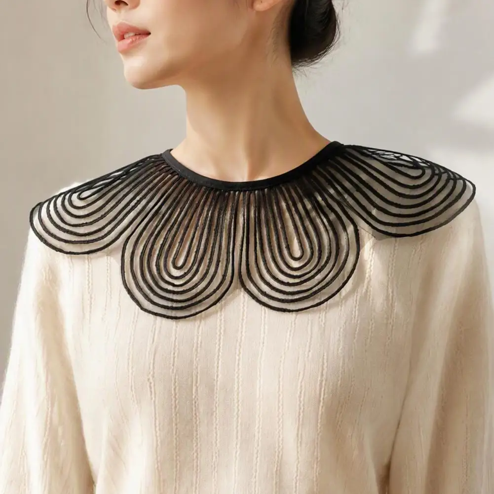 Elegant Embroidery Petals Faux Collar, Decorative Small Cloak Shawl Wrap,Detachable Neckwear Accessory for Daily Wear