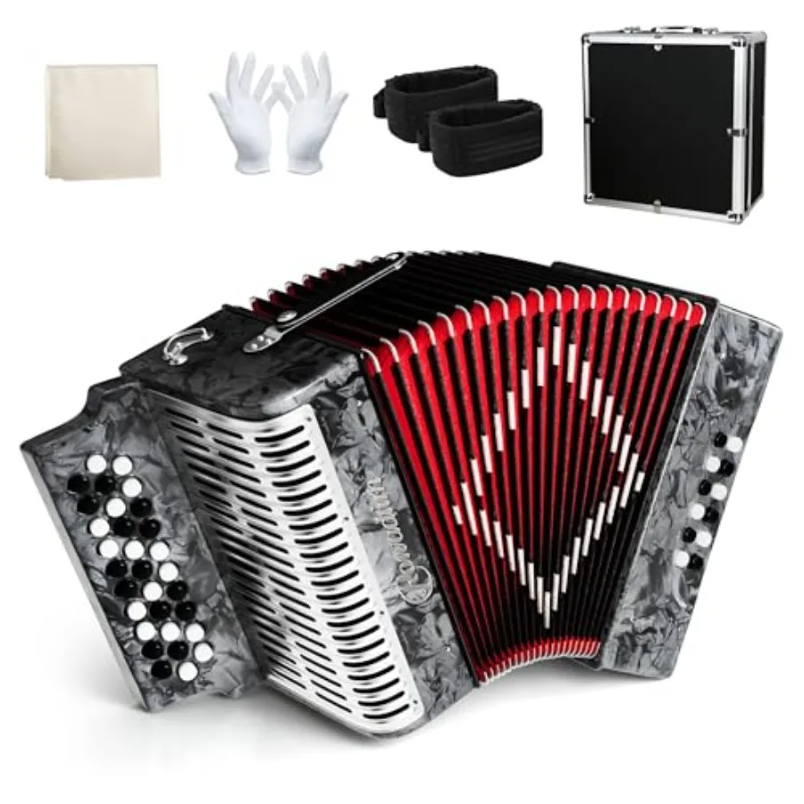 

Accordion 31 Key Diatonic 12 Bass Buttons G/C/F Tuning Push-Pull Isochord Gray Beginner-Friendly Adult Set with Case Gloves Cle