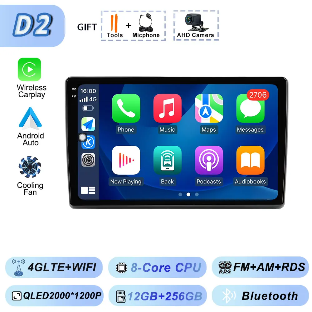 Video Speler Carplay Autoradio voor Fiat Ducato 2007 2008 2009 2010 2011 2012-2015 Android 15 Stereo multimedia BT Auto Android