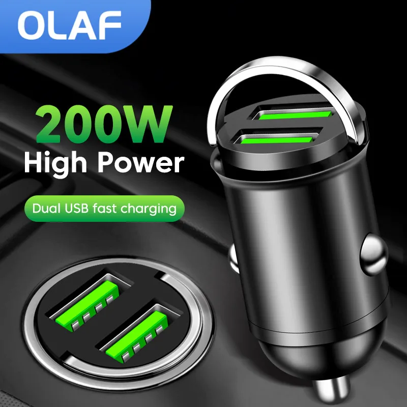 Olaf 200W Dual USB Car Charger Fast Charging for Huawei Honor OPPO PD QC3.0 Mini USB Type C Car Charger for iPhone Samsung