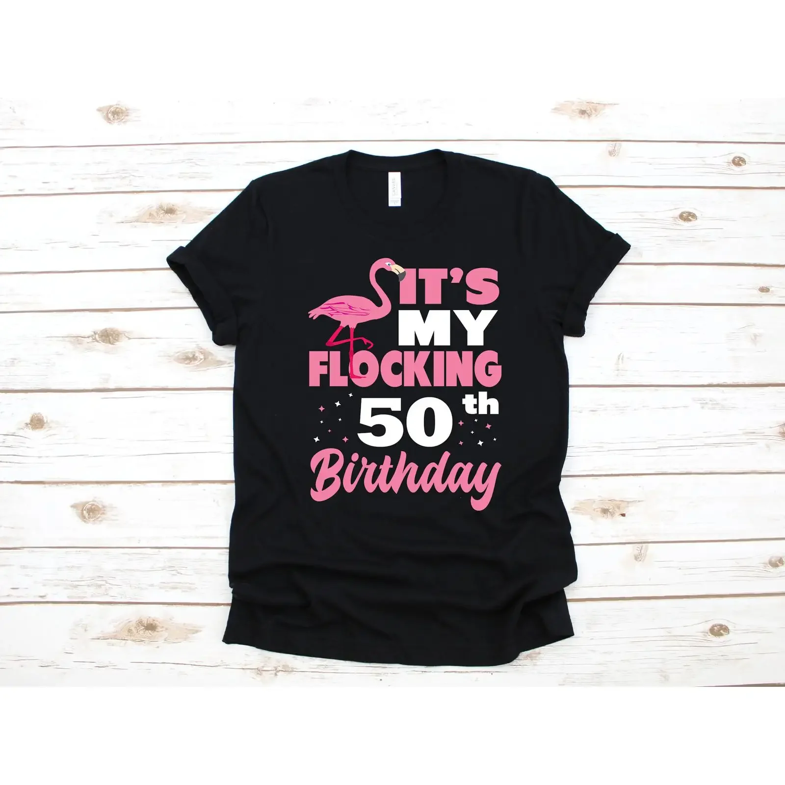It's My Flocking 50th Birthday Funny Pink Flamingo Themed Women's Casual  T Shirt vintage Washed fashion Stylish graphic
