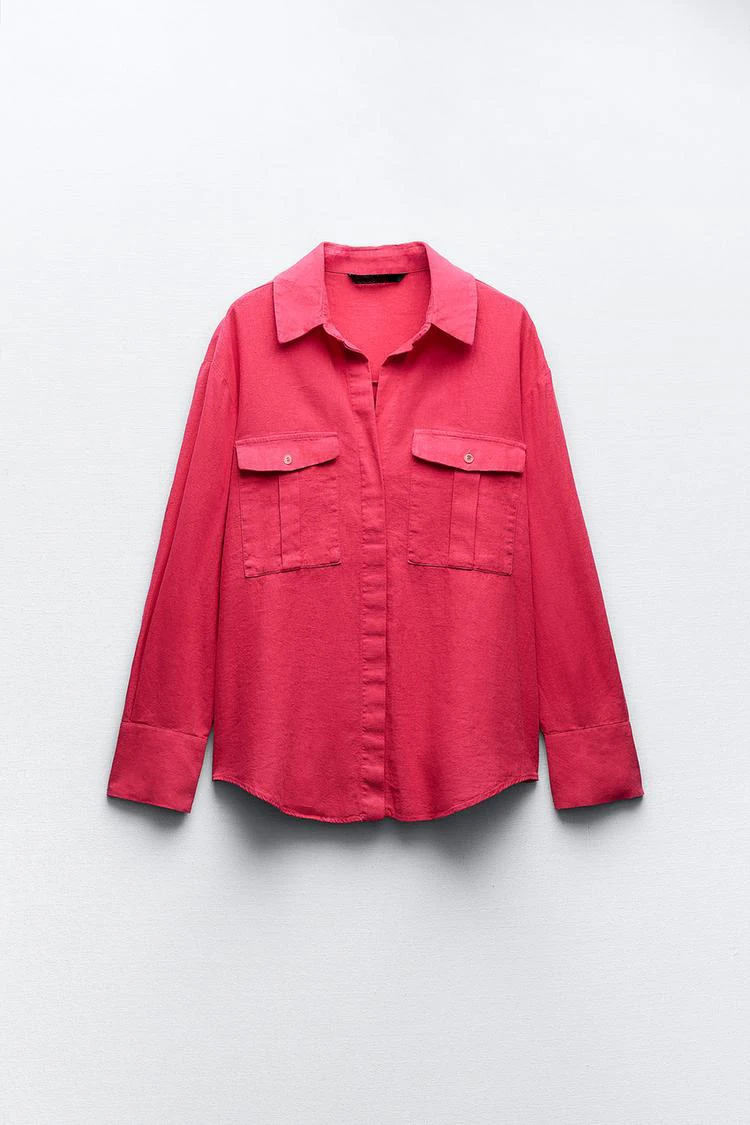 Retro Sle Casual Loose Long Sve Collared ket Detail Linen irt Spring Summer New Arrival Women's Busin Casual irt