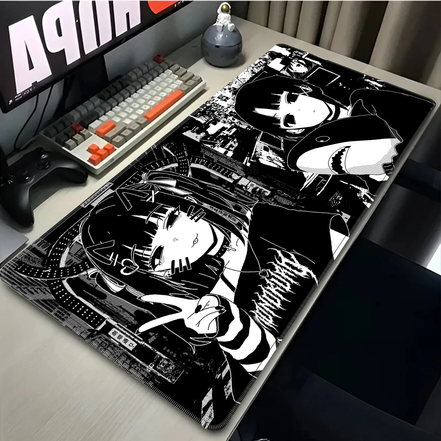 Anime Girl Extended Mouse Pad Non-Slip Large 1000x500mm Gaming Desk Mat Black White Keyboard Pad for Laptop Desktop Computer
