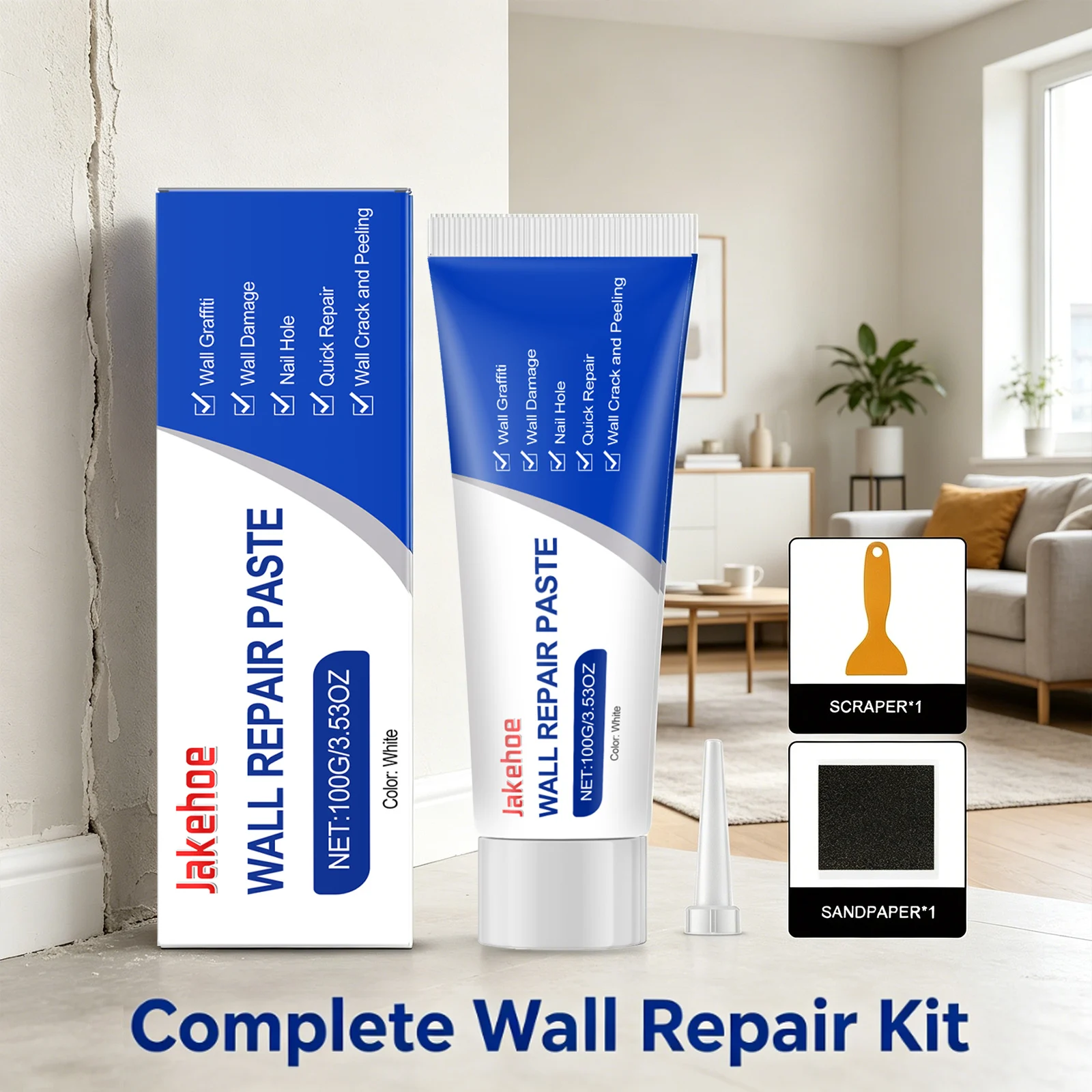 2-Pack Wall Repair Cream With Scraper – Drywall Hole Filler, Quick-Dry Paste For Nail Holes, Cracks & Scratches (100g)