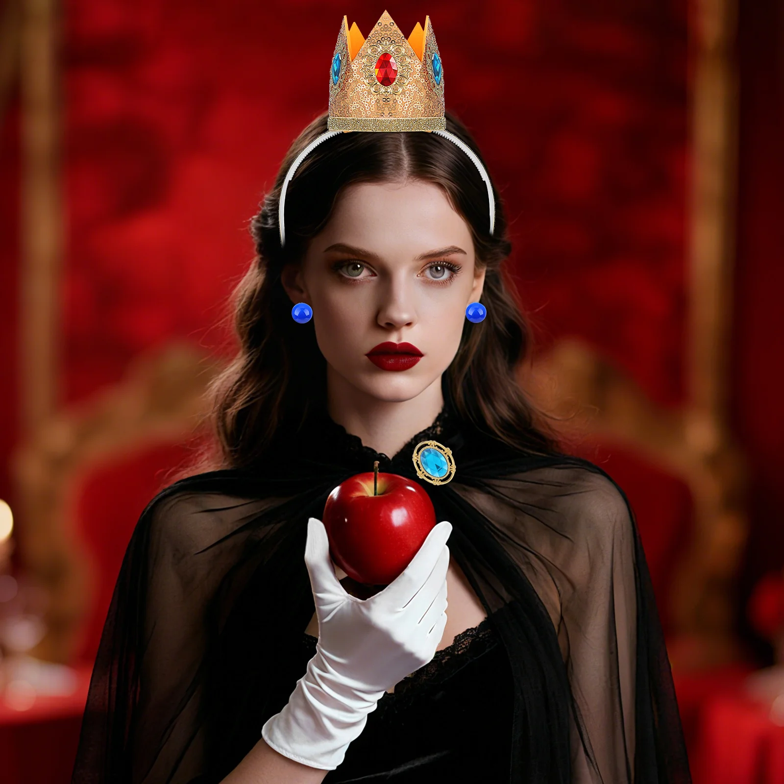 

1 set Princess Crown Hair Hoop Earrings Gloves Brooch Set For Women Cosplay Costume Party Performance Decorative Props