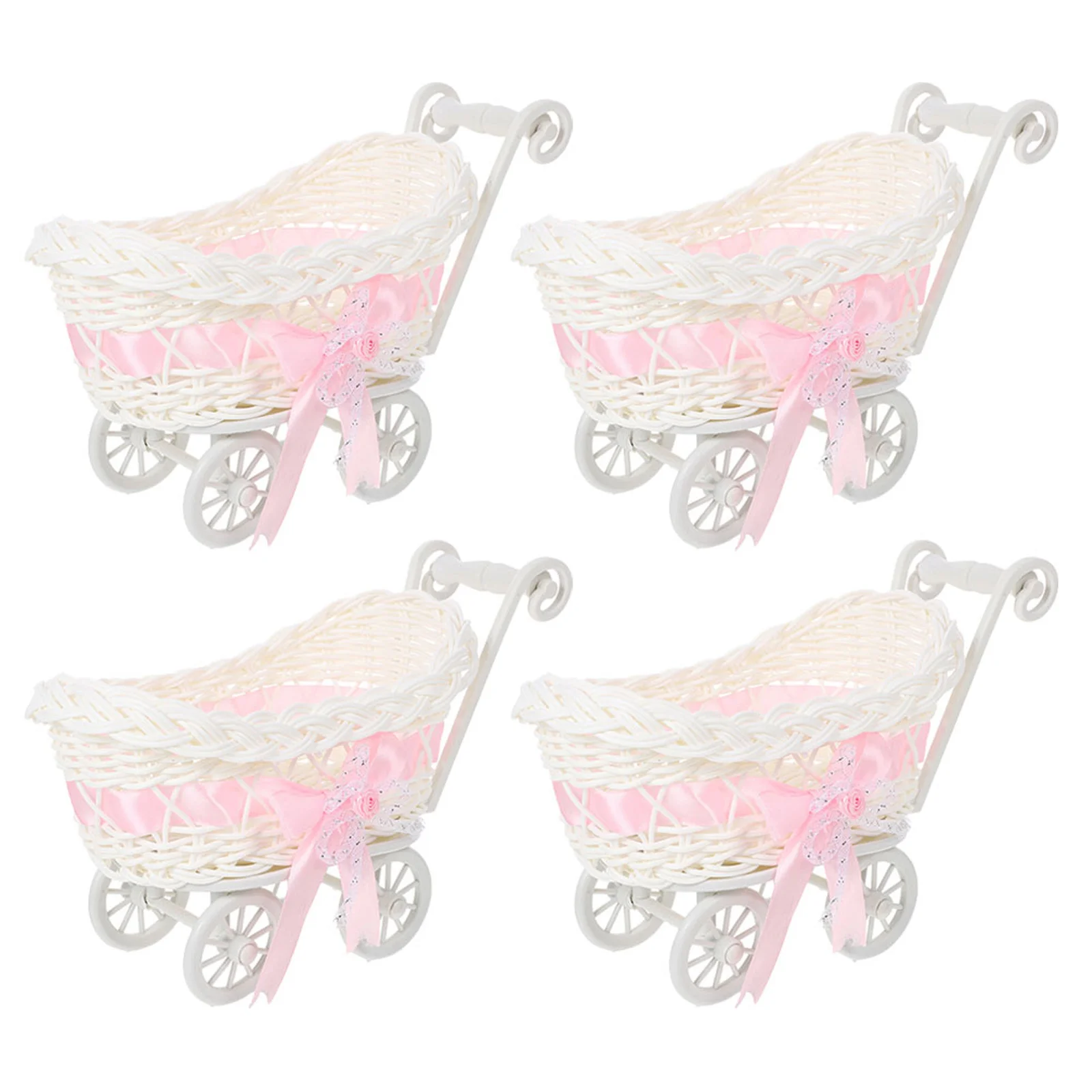 

4Pcs Imitation Rattan Wedding Candy Basket Trolley Shape Mini Flower Basket Candy Holder Party Favor Storage Organizer