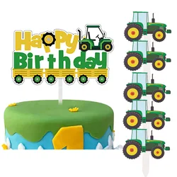 Green Tractor Happy Birthday Cake Topper and Cupcake Toppers for Baby Shower Farm Vehicle Green Tractor Birthday Party Supplies