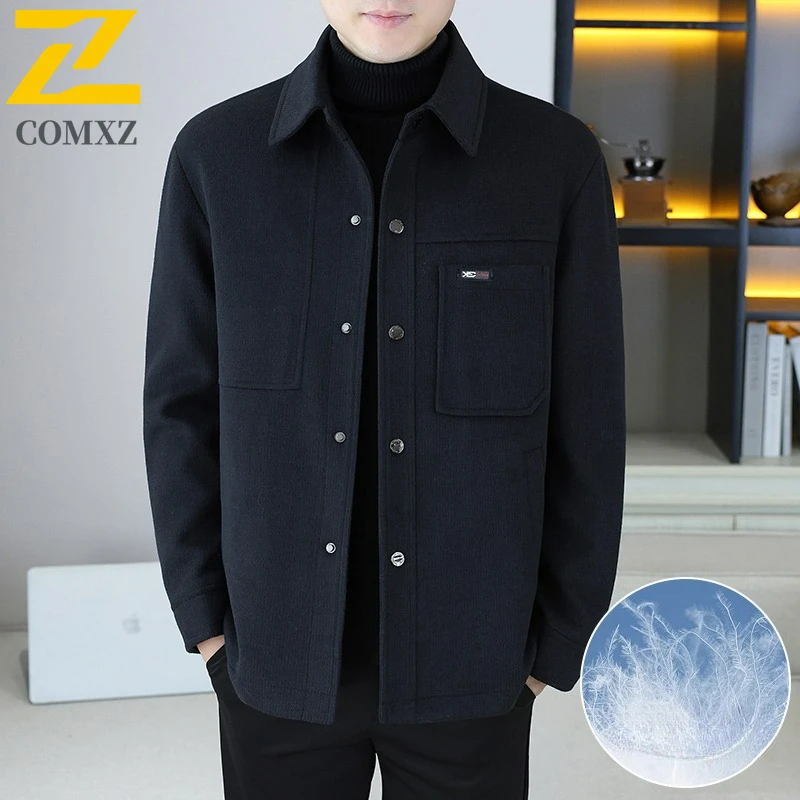 COMXZ Luxury Mens Down Jacket Lightweight Notch Collar Commute Office Puffer Jackets Leisure Business Warm Winter Woolen Coat