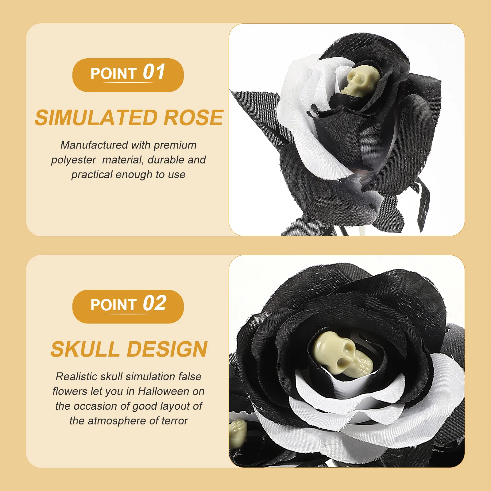 

Skullhead Rose Artificial Flowers Halloween Fake Bouquet Decoration Roses for Decorating with Stem