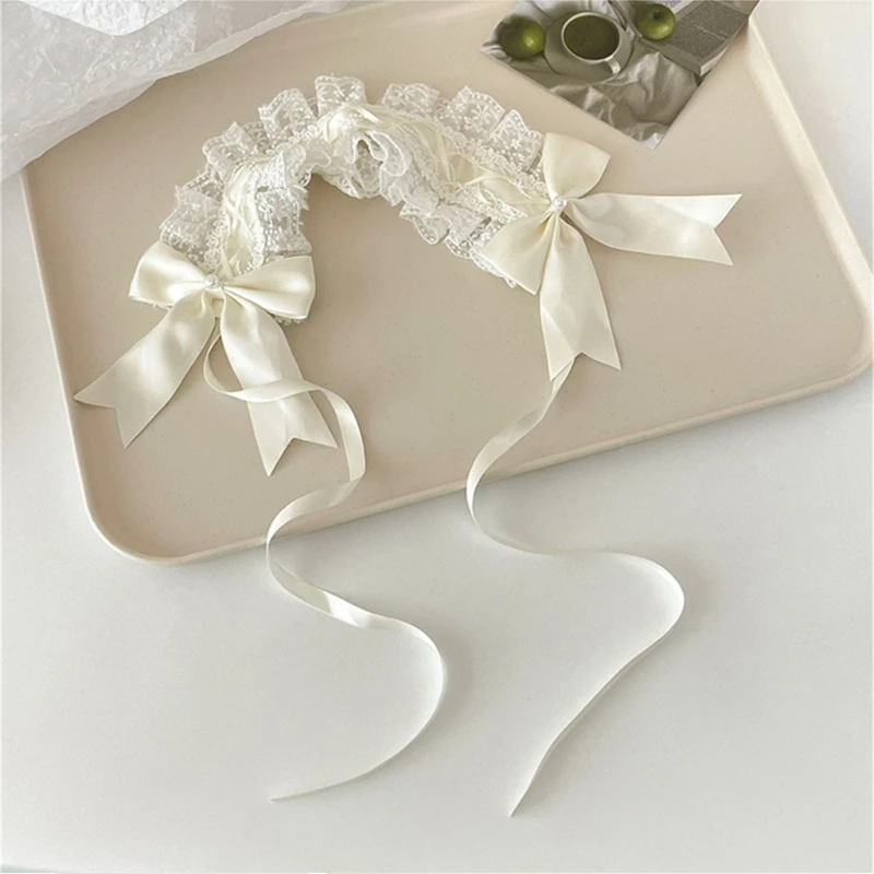 Anni Nastro in pizzo Bowknot Fascia per capelli Animazione Costume Fascia per capelli larga Puntelli per feste Copricapo in