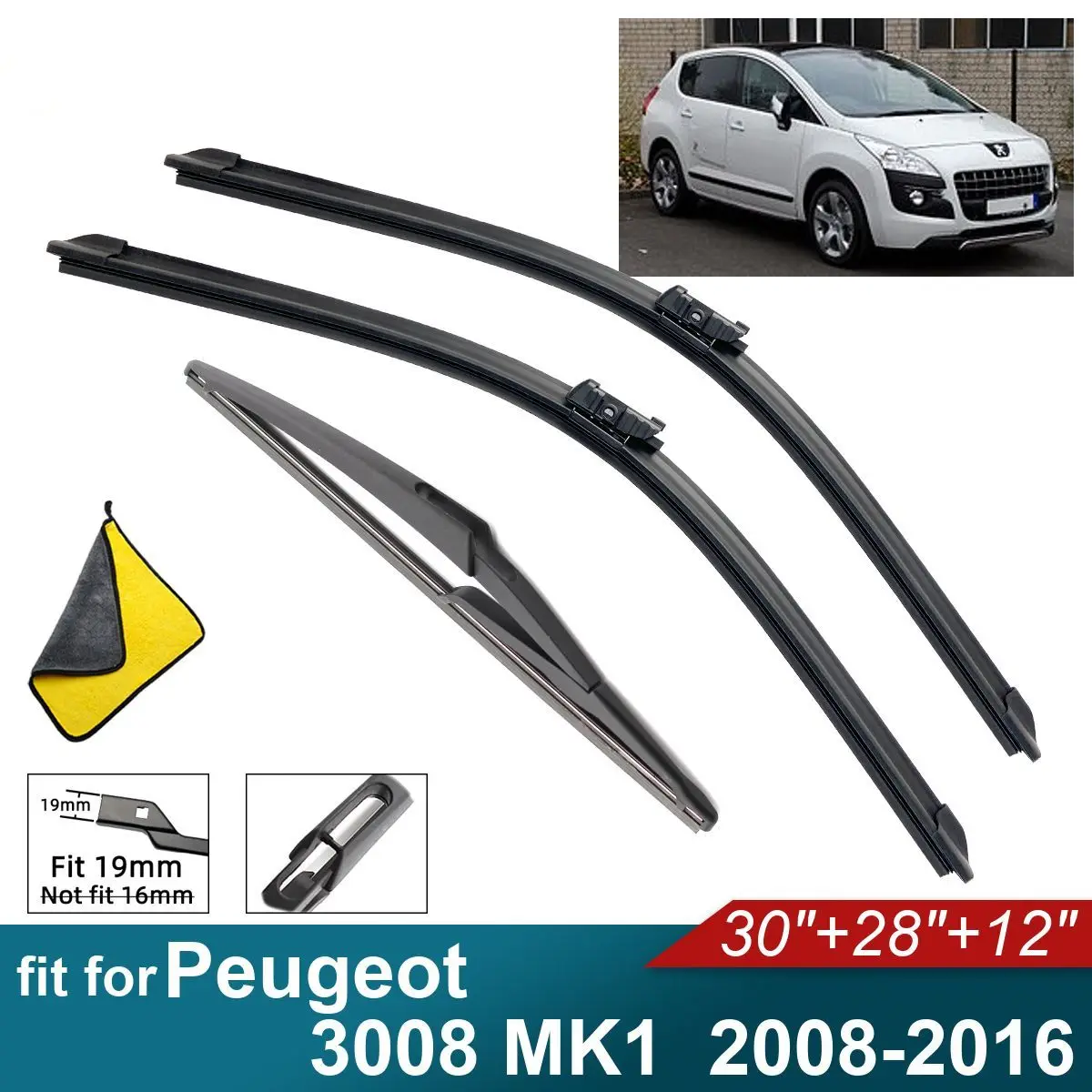 

Car Windshield Wiper Blades Fit For Peugeot 3008 MK1 Rear Wiper Blades Soft Rubber Auto Front Windscreen