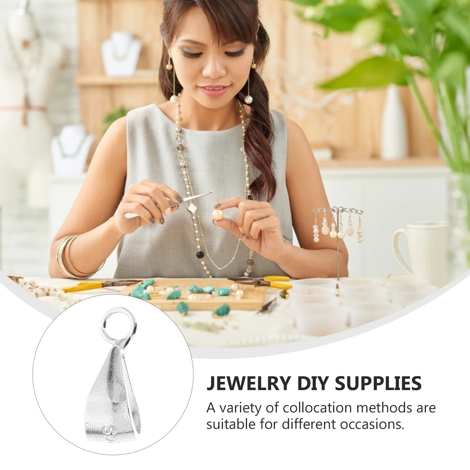 

6 Pcs Pendant Holder Accessories Necklace Charm Attachment for Shortener Empty Support Bracelet Clasp S925 Silver