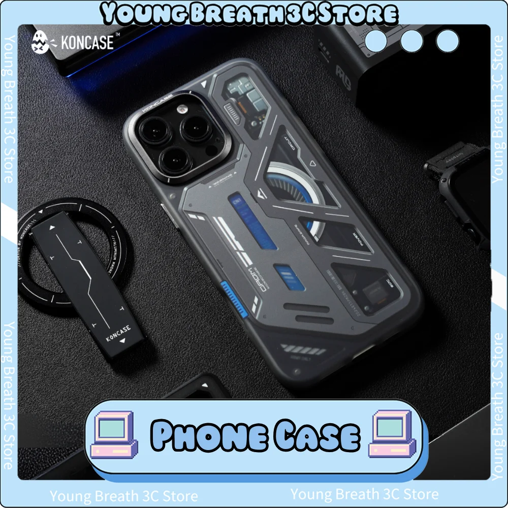 Koncase Phone Case Magnet Magnetic Anti-Drop Tpu Metal Lens Ring Aluminum Buttom N52 Phone Cover For iPhone 16 Pro Max Custom