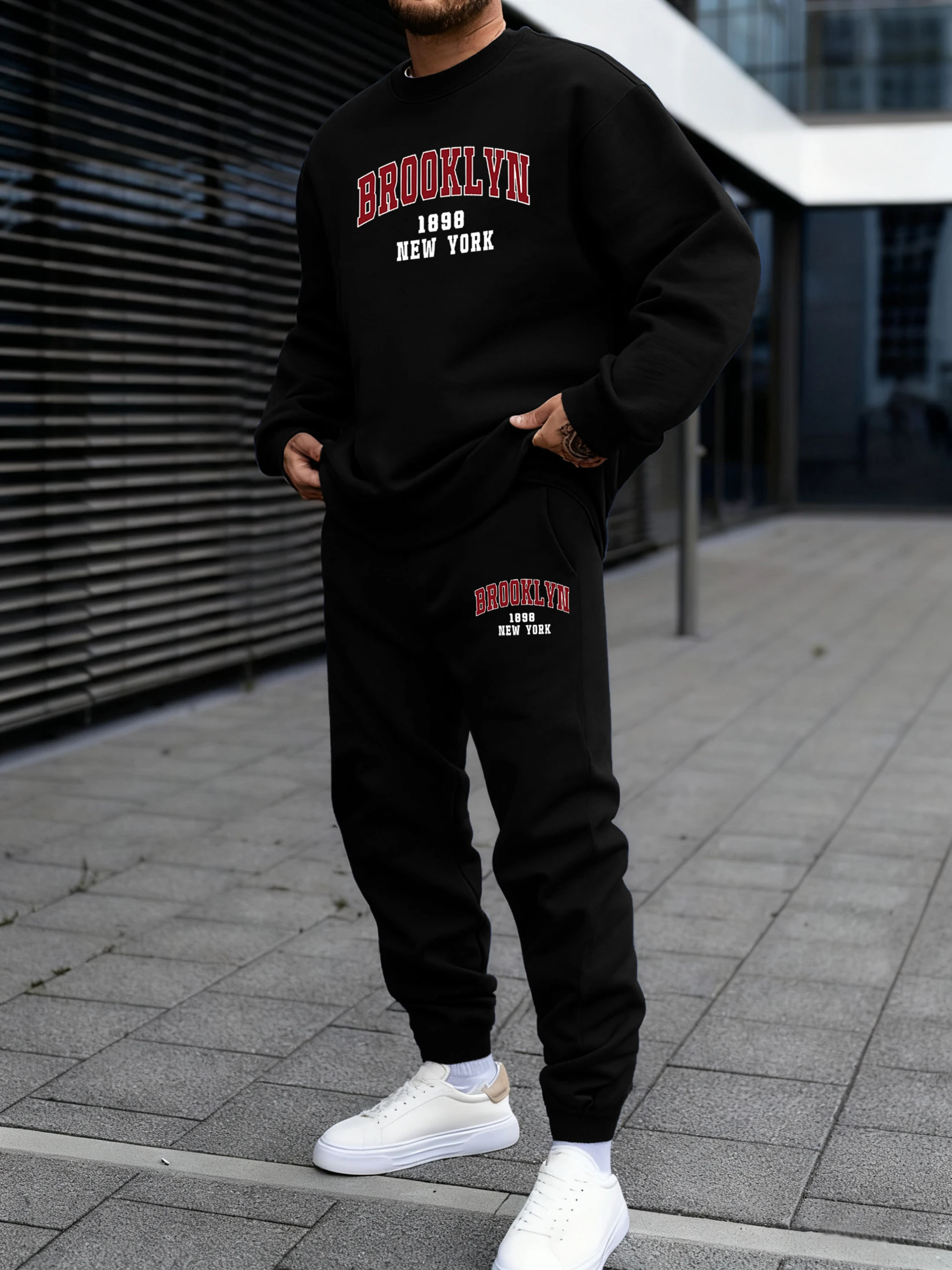 

Brooklyn New York 1898 Prints Men Jogging Sweatshirt Set Casual 12 Color Sportswear Fleece Autumn Pullovers Street Soft Pants