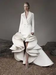 Designer Evening Dresses Mermaid Peaked Lapel Pleat Tiered Sweep Train Long Sleeves Prom Dress Vestido De Noite Customized