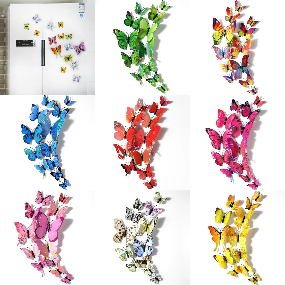 12pcs/set PVC 3D Butterfly wall decor cute Butterflies wall stickers art Decals home Fridge Decoration art  Removable  Magnetic