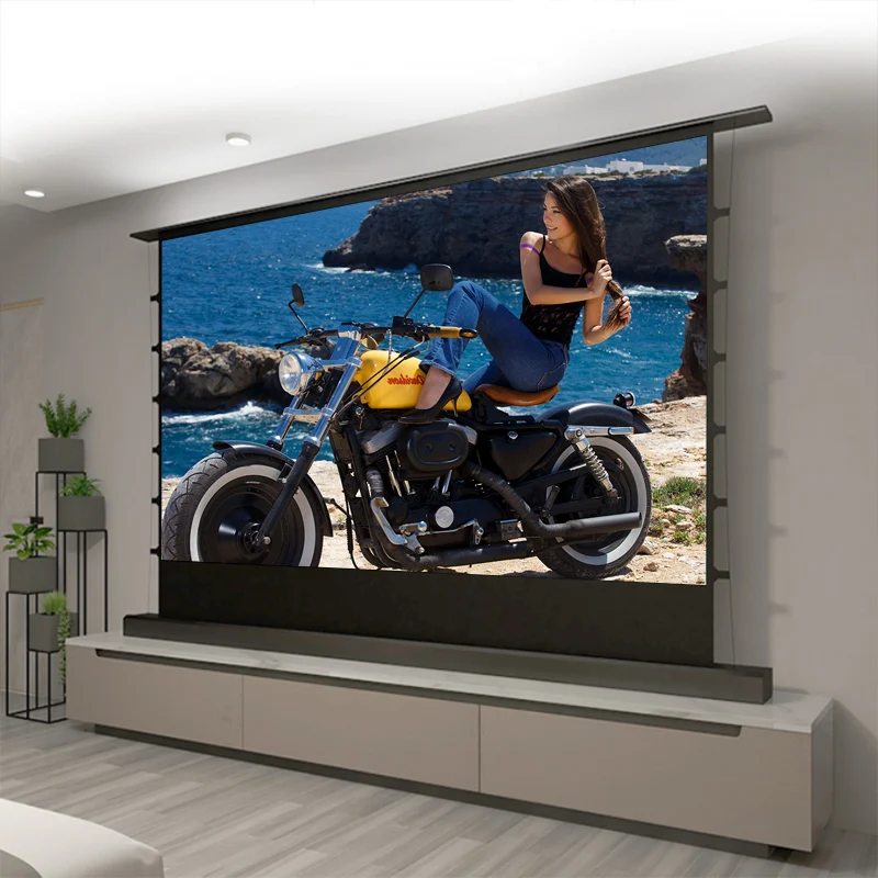 ALR CLR Electric Floor Rising Rollable Projection Screen 3D 4K Long Throw Ambient Light Rejecting for Normal Projectors