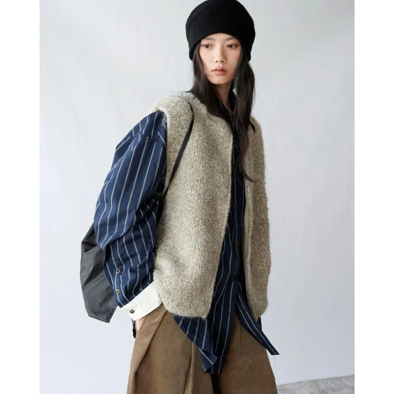 Johnature Autumn Winter New Vest Simple Casual Warm Comfortable Sleeveless Vest Jackets