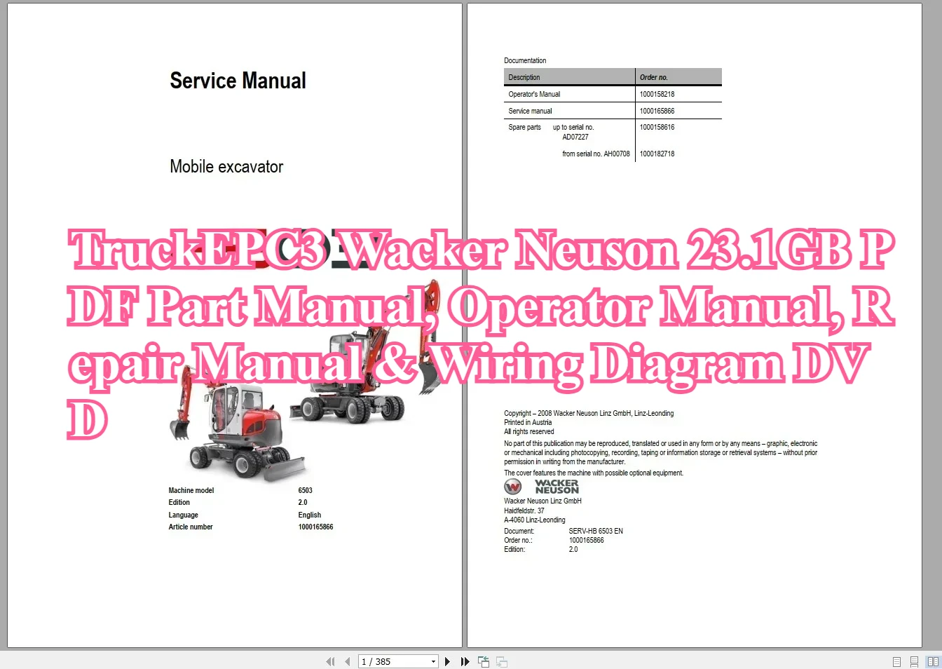 

TruckEPC3 Wacker Neuson 23,1 ГБ Руководство по детали в формате PDF, руководство по эксплуатации, руководство по ремонту и схема проводки DVD