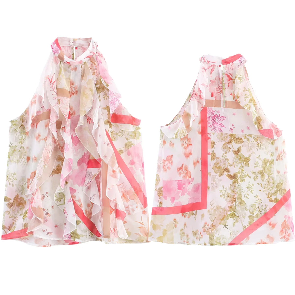 

Maxdutti French Country Flower Print Chiffon Shirt Summer Sleeveless Casual Shirt Tops Women Blouse Women Tank Shirt