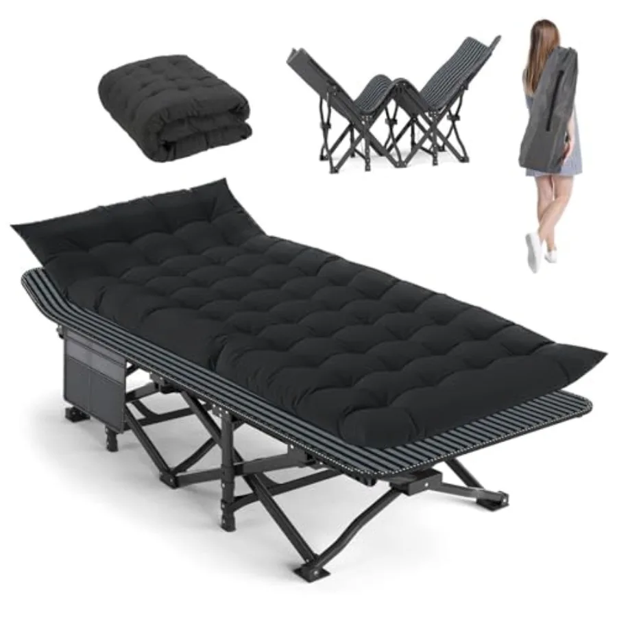 

Раскладная кровать для кемпинга шириной 28 дюймов, усиленная, для взрослых, портативная, со встроенным матрасом и сумкой для переноски, черная