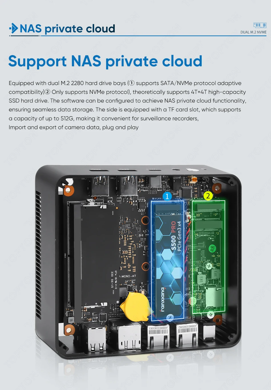 Topton Metal Office NUC NAS Mini PC Intel 3 N350 N95 Firewall Box Dual 2.5G LAN 2xNVMe DDR5 HDMI+DP+Type-C 3x4K HTPC Home Server