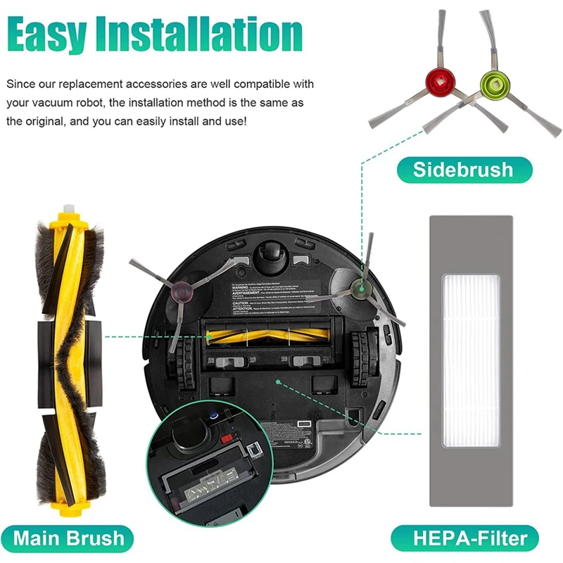 Pièces de rechange pour Ecovacs DEBOT OZMO T8 / T8 AIVI / T8 Max Ecovacs DEBOT N8 / N8 Plus / N8 Pro, brosse latérale principale, filtre Hepa en plastique