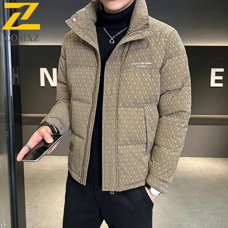 COMXZ Men Down Jacket Stand Collar Collar Commute Office Lightweight Puffer Coat Trendy Leisure Print Design Warm Winter Coat