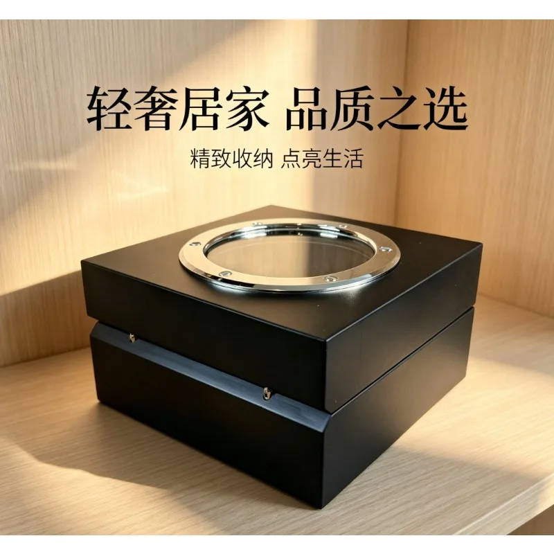 For black see-through window, watch wooden box, clamshell watch storage box lined with PU leather