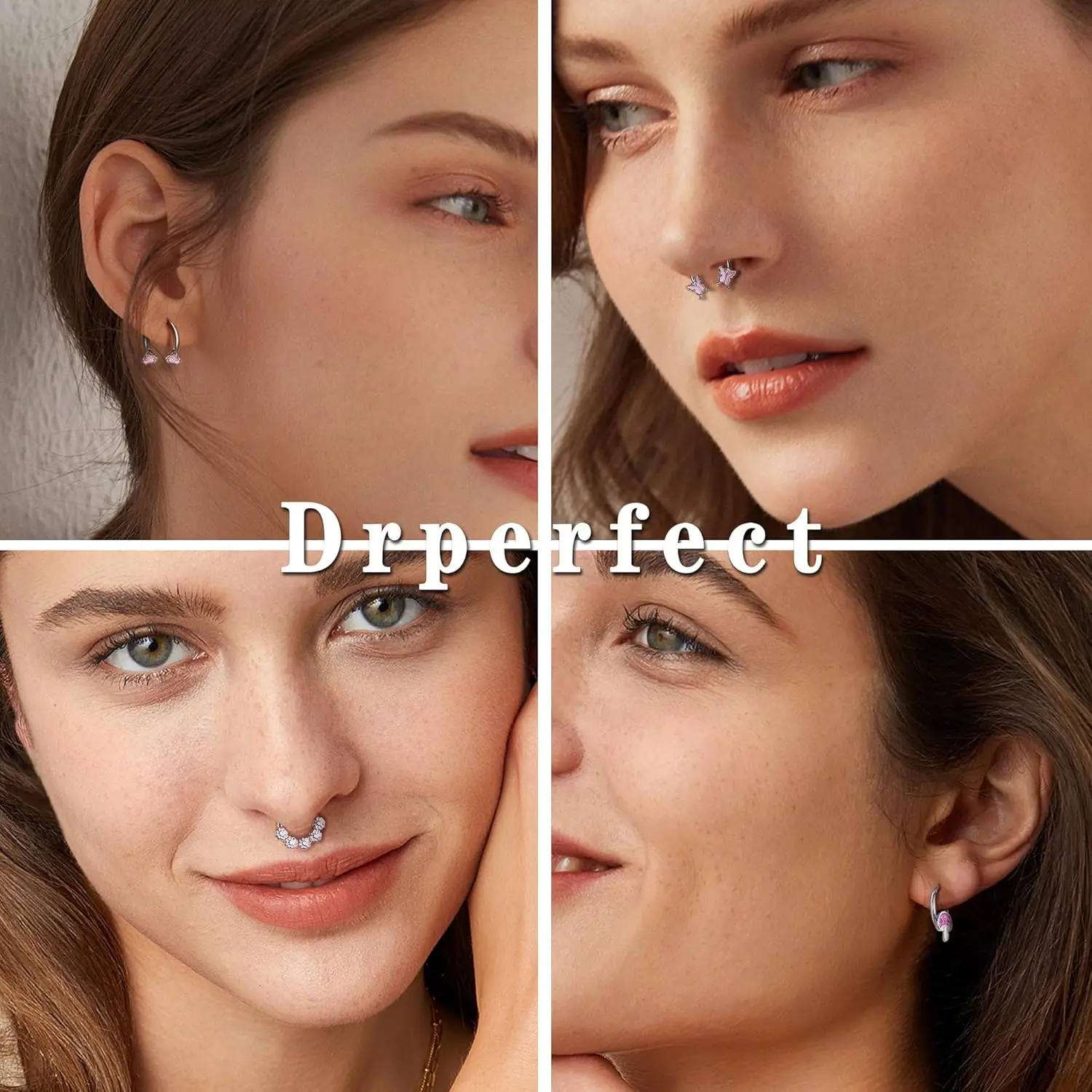 Drperfect 8 Stück Septum-Ringe 16G Chirurgischer Edelstahl Septum-Nasenringe für Frauen Rosa Septum-Piercing Clicker Nasenpiercing – Detail 4