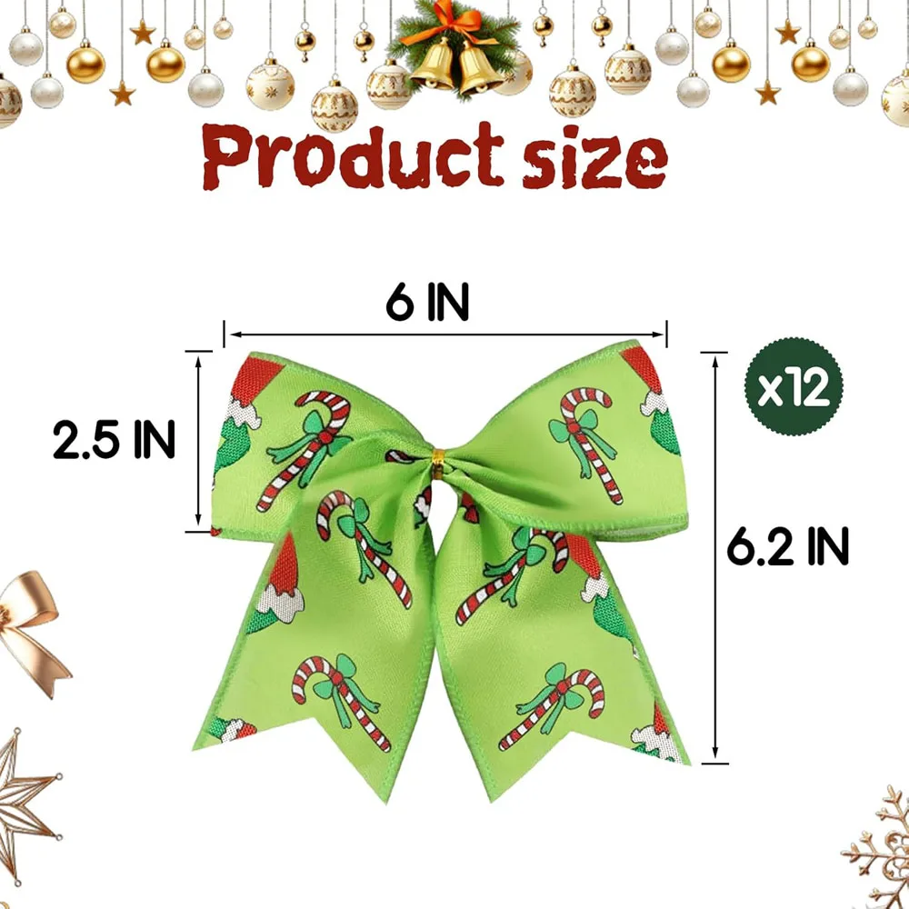 12pcs Christmas Bows for Wreaths, DIY Xmas Tree Decorations for Tree Gift Wrapping Garland Home Decor - view 6