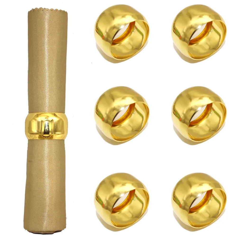 

12pcs/lot Gold glossy drum-shaped napkin ring metal round napkin buckle Western restaurant tabletop cloth ring