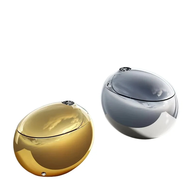 

Deluxe Smart Toilet Silver Gold Finish Fully Automatic Flip Trap Drain Remote Control Seat Heating