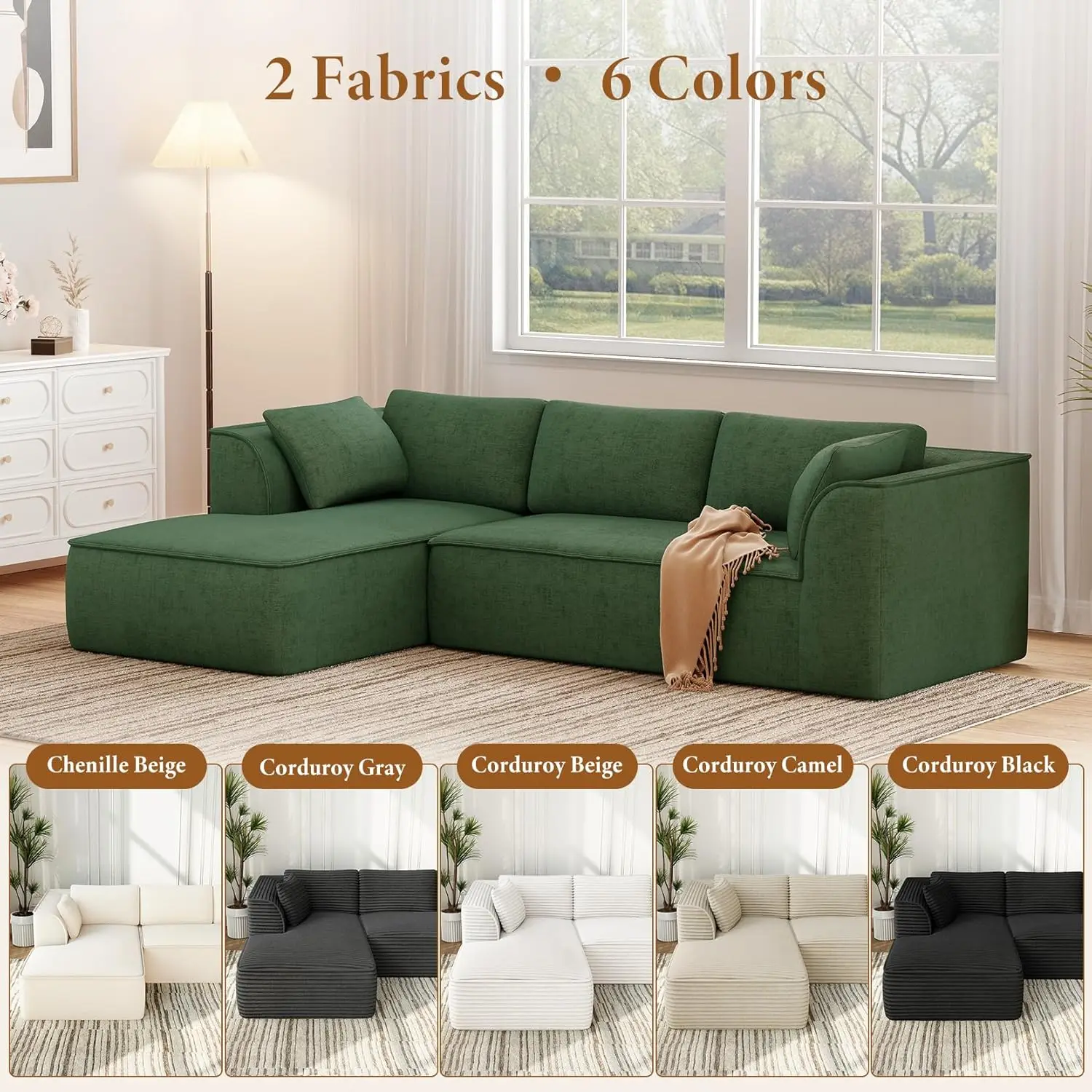 106" Modular Chenille Cloud Sofa, Deep Seat with Memory Foam, Comfy Couch for Living Room, Custom