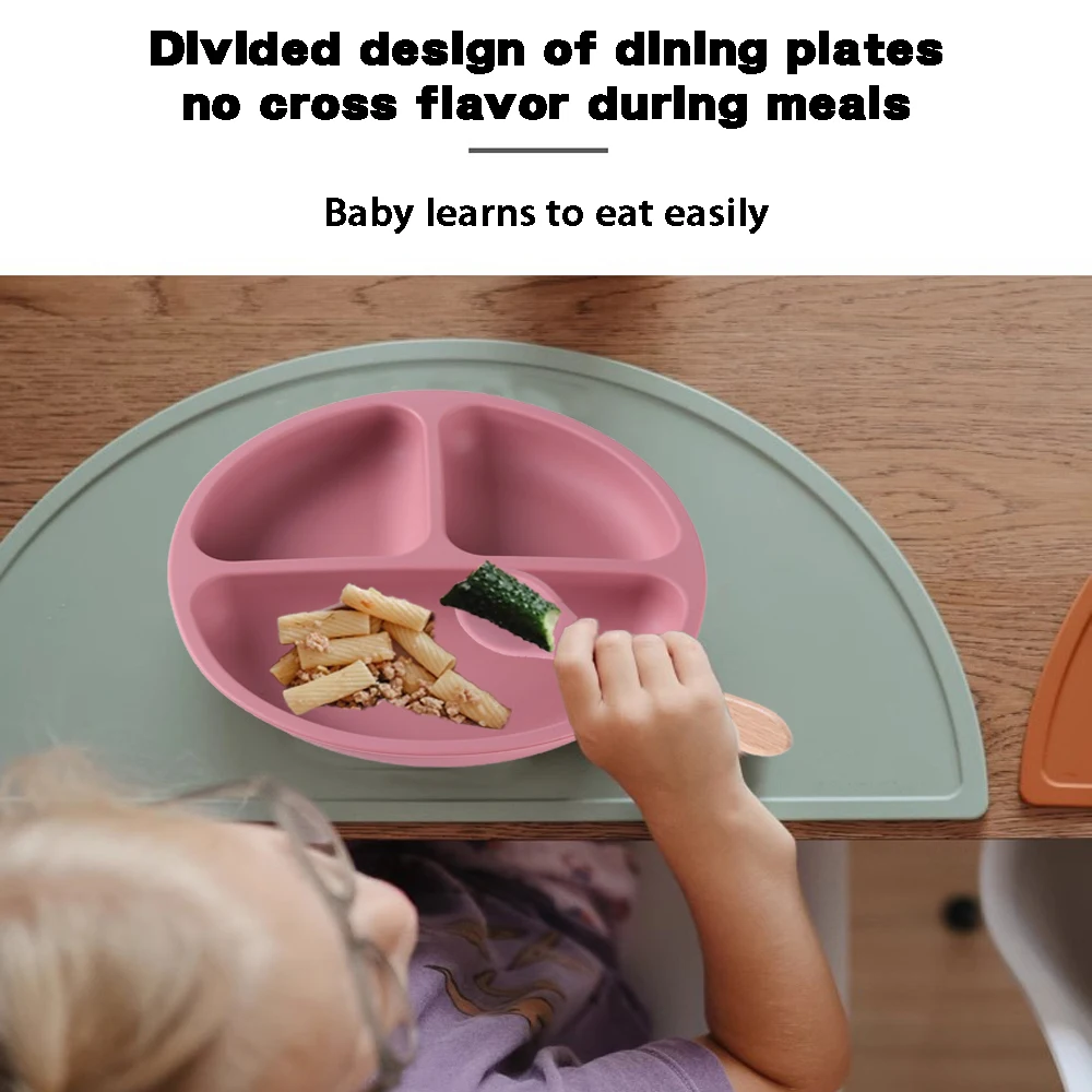 

3pcs Silicone Dinner Plate 3 Compartments Reinforced Suction Cups Compartmentalized Children's Silicone Bowl Complementary Bowl
