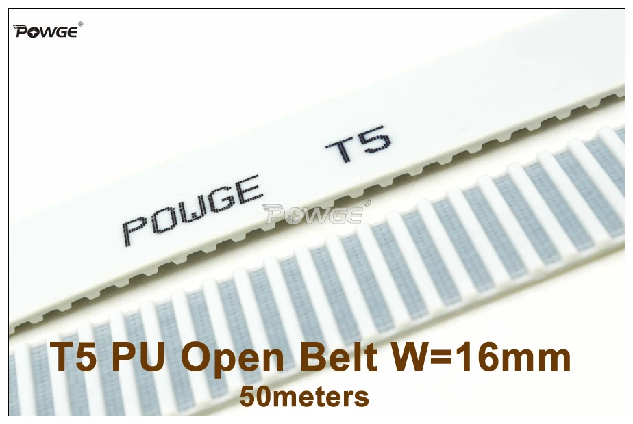 POWGE 50meters T5 PU Open Timing Belt Width=16mm Pitch=5mm Fit T5 Pulley T5-16 Synchronous Belt For CNC RepRap 3D Printer T5 16