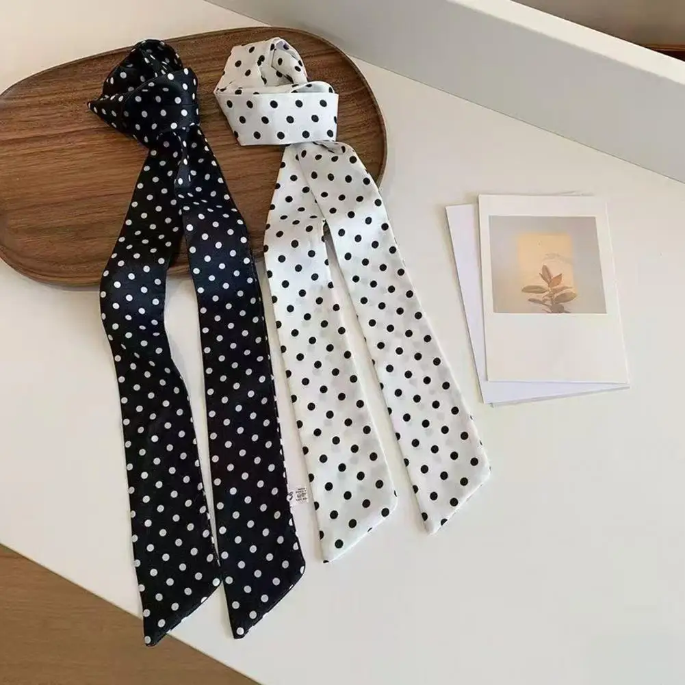 

Personalized Style Scarf Vintage Style Silk Scarf with Dot Print Lightweight Soft Fabric Neck Accessory Slim Striped Breathable
