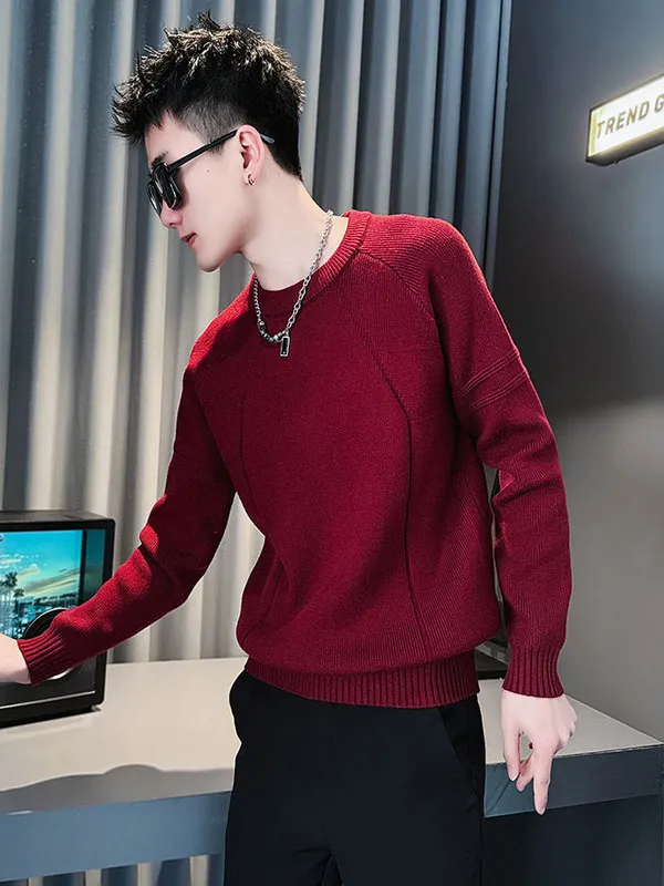 

Новый мужской свитер 2025 года с круглым вырезом: модный, повседневный, универсальный, вязаный топ, утепленная мягкая акриловая базовая кофта