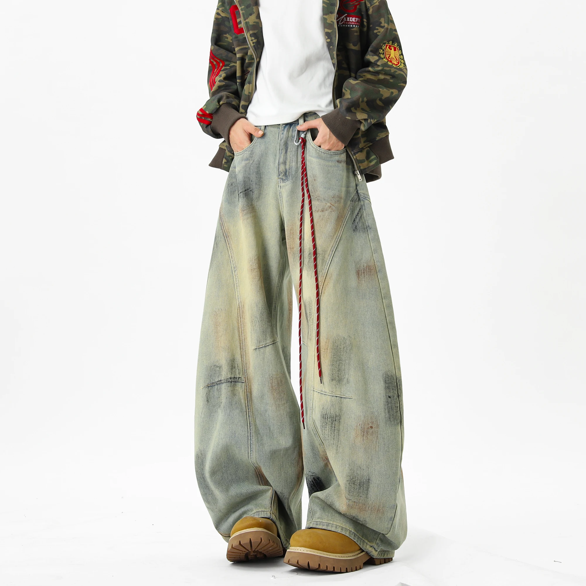 

2025 autumn winter new jeans men loose baggy men jeans new design personalized design street vintage wash jeans