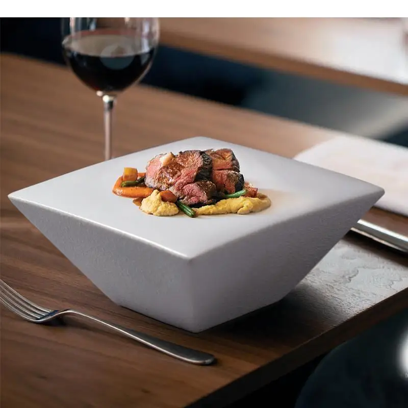 

Ceramic Steak Plate Dinner Dish Trapezoid Solid Color Tableware Cooking Dishes Restaurant Vegetable Pastry Desserts Tray