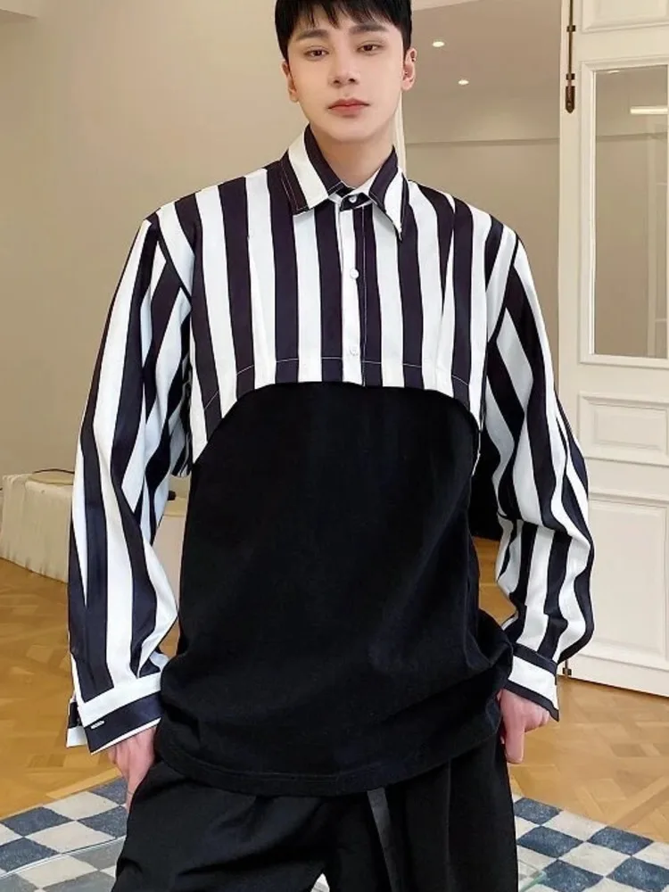 Men's Shirt Streetwear Color Block Stripe Patchwork Oversized Fit Short Sleeve Casual Commute Short Blouse Top TT4S