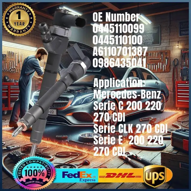 

0445110099 0445110100 A6110701387 0986435041 Common Rail Fuel Injector for Mercedes-Benz Serie C/E 200 220 270 CDI OM611.961,