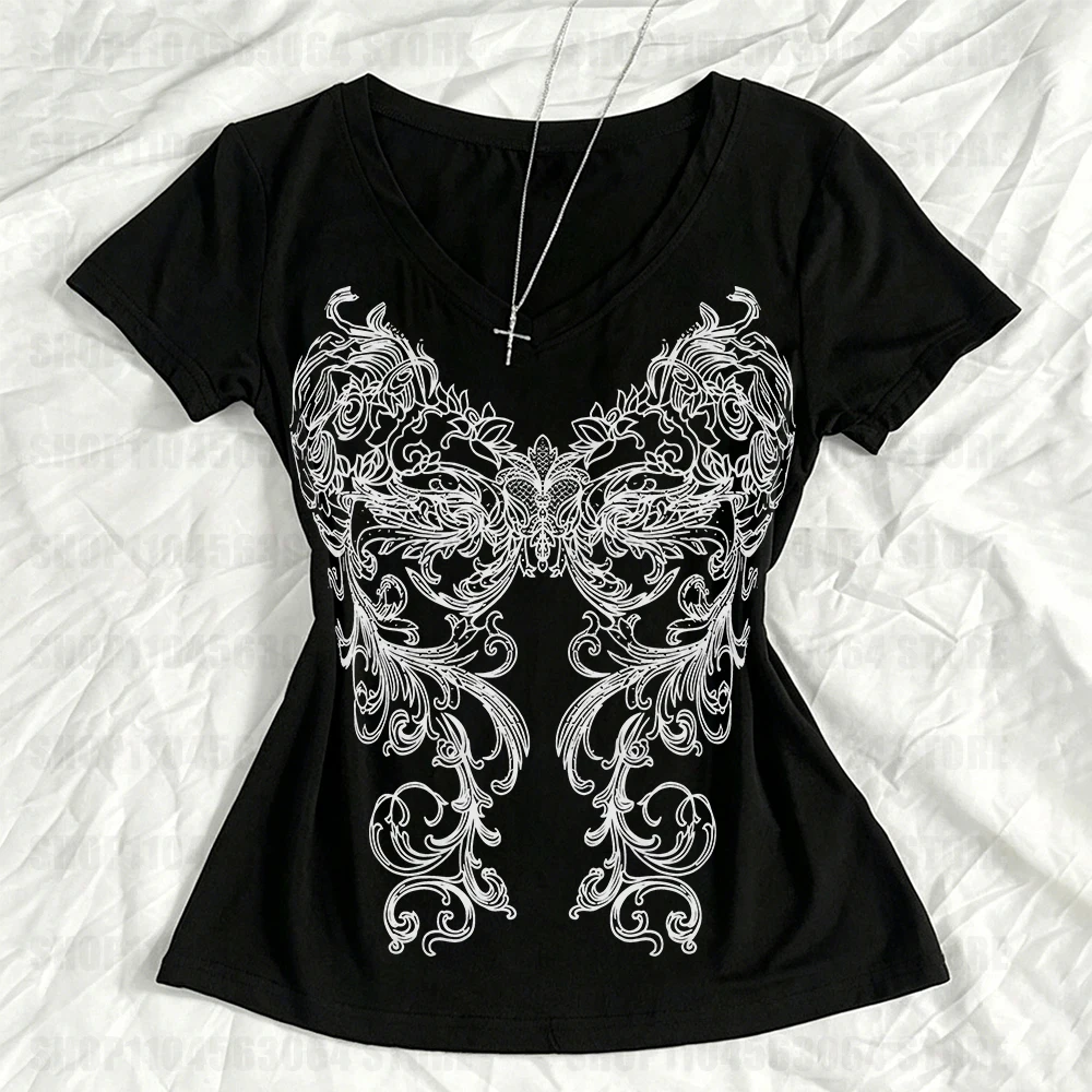 Women Top Y2k Tops 90s Vintage Clothes T Shirt for Women Kawaii Gothic Aesthetic Clothing Graphic Tees Y2k Kitty Emo Kpop Goth