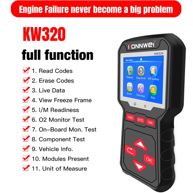 

KW320 OBD2 Auto Car Fault Detector Automotive Car OBD2 Scanner Code Reader OBD Diagnostic Tool Engine Tester Support 9 Languages