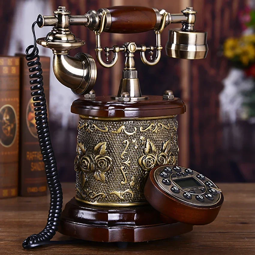 Vintage Telephone Landline with Beautiful Gold Flower Pattern, Button Dial, Caller ID, Handsfree Retro Old Fashioned Telephone