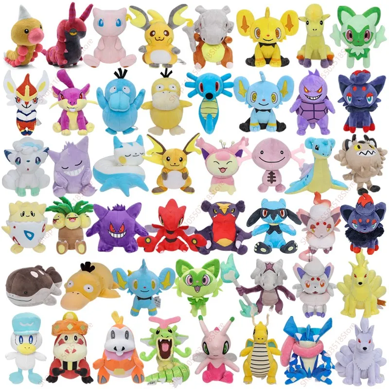 63 Styles Pokémon Plush Mew Gengar Zorua Shinx Greninja Alolan Vulpix Mewtwo Garchomp Clodsire Riolu Cartoon Stuffed Animal Gift