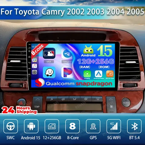 Car Radio Android 15 For Toyota Camry 2002 2003 2004 2005 2006 WIFI+4G RDS Wireless Stereo IPS DSP Viedo Player QLED Systems DVD