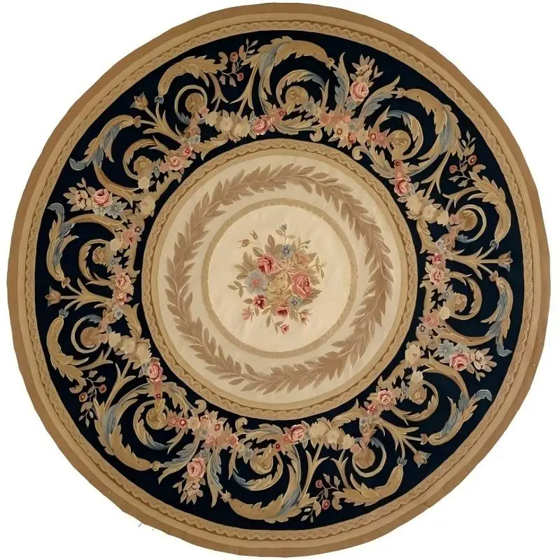 Persian Medallion Round Rug Deep Green & Terracotta Oriental Pattern Non-Slip Living Room Sofa Chair Mat