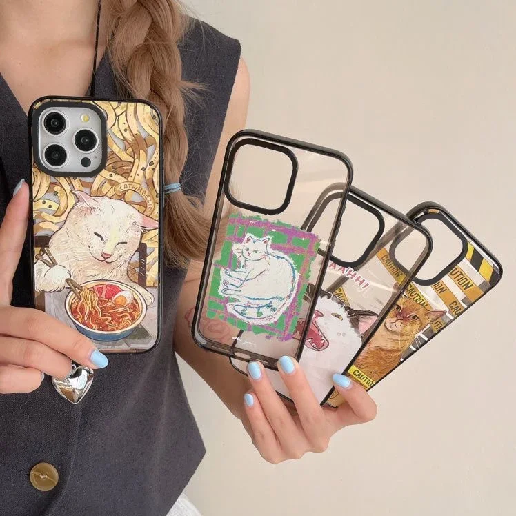 

Cute Cats 2.0 Acrylic Black Border Phone Case Cover for IPhone 11 12 13 14 15 Pro Max Case