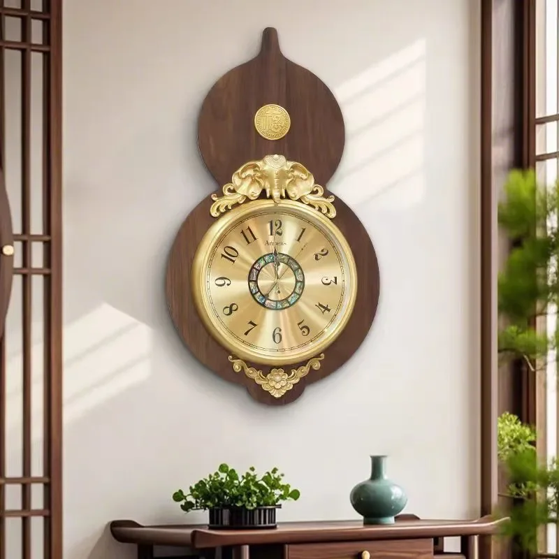 European Light Luxury Gourd Wall Clock Modern Metal Silent Decoration For Living Room Entrance Home Fashion Atmosphere Decor